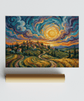 Sunset Scenery Wall Art in blue and green, ideal for modern bedroom print