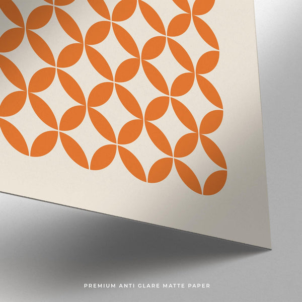 Graphic design print in orange minimalist style with symmetry and clarity.