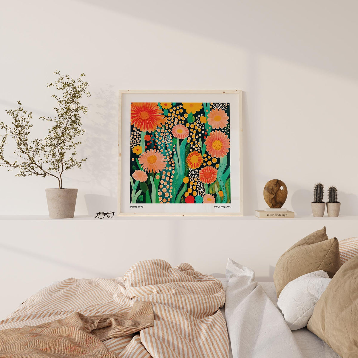 Bright flowers print with stylized blooms and dots, echoing Yayoi Kusama’s aesthetic.