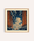 Hasui Kawase snowy forest art print displayed in modern living room