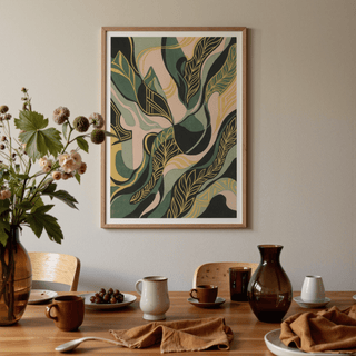 Minimalist Abstract Leaf Art Print in yellow and black for modern loft