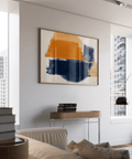 Living room Blue and Orange Abstract Art with dynamic Blue and Orange painted forms poster