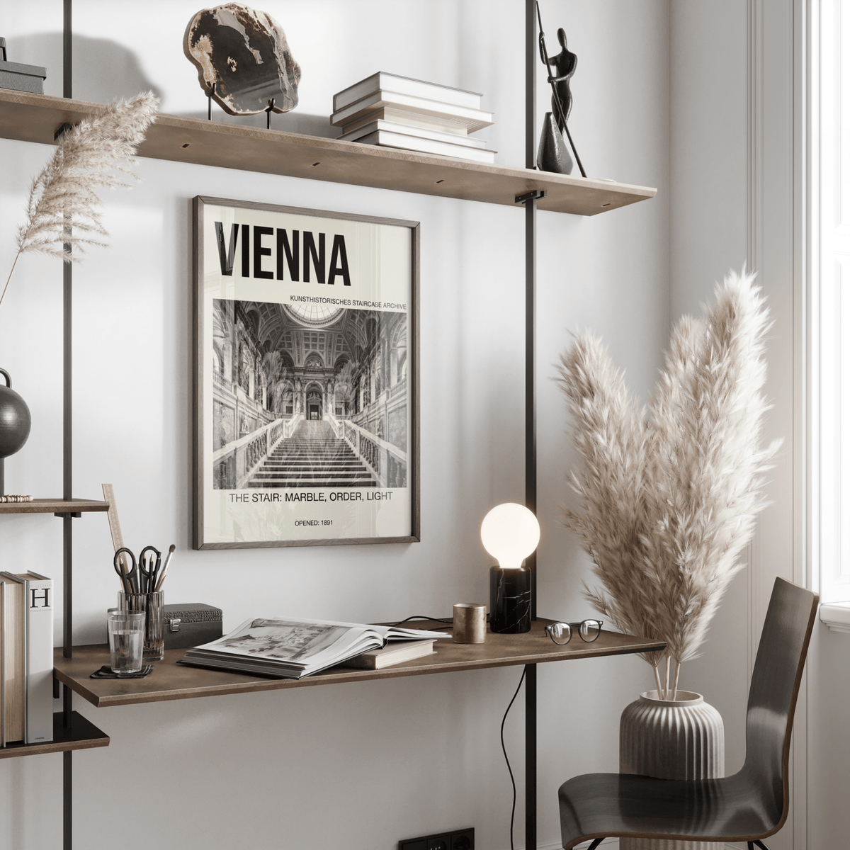 Detail of domed skylight above ornate interior stairs on Vienna Architecture Art Print