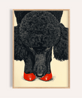 Poodle Wall Art in beige, black, and red for a living room poster