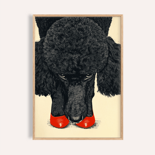 Poodle Wall Art in beige, black, and red for a living room poster