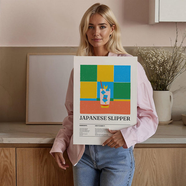 Stylish kitchen art showing a melon drink in graphic retro colors.