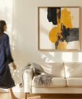 Abstract Square Art Print with yellow brush strokes for bedroom decor