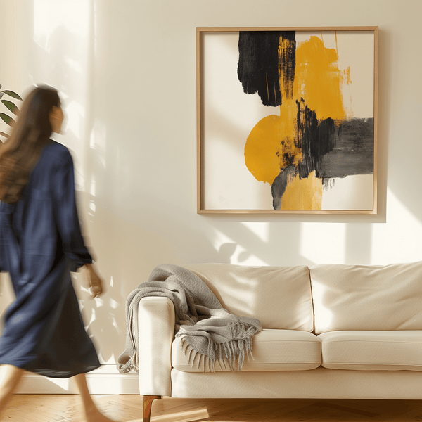 Abstract Square Art Print with yellow brush strokes for bedroom decor