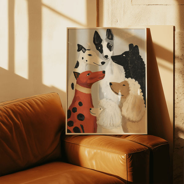 Colorful Dog Poster wall art for children's room with Beige and Black