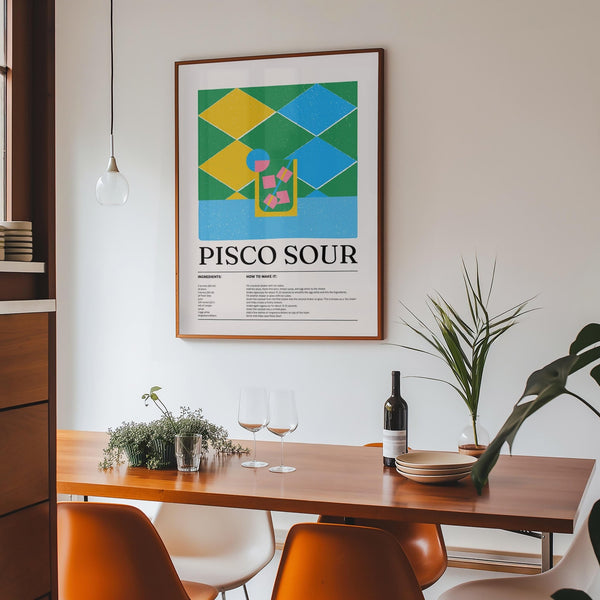 Cocktail wall art featuring Pisco Sour in bold graphic style.