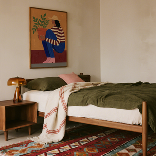 Interior mockup featuring Woman Plant Wall Art above a wooden console