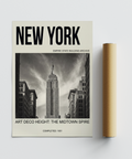 Typography-led New York wall poster print with a central landmark photograph and bottom title line