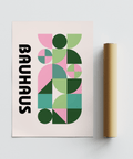 Modern Graphic Print showing abstract Green and Pink shapes for office décor