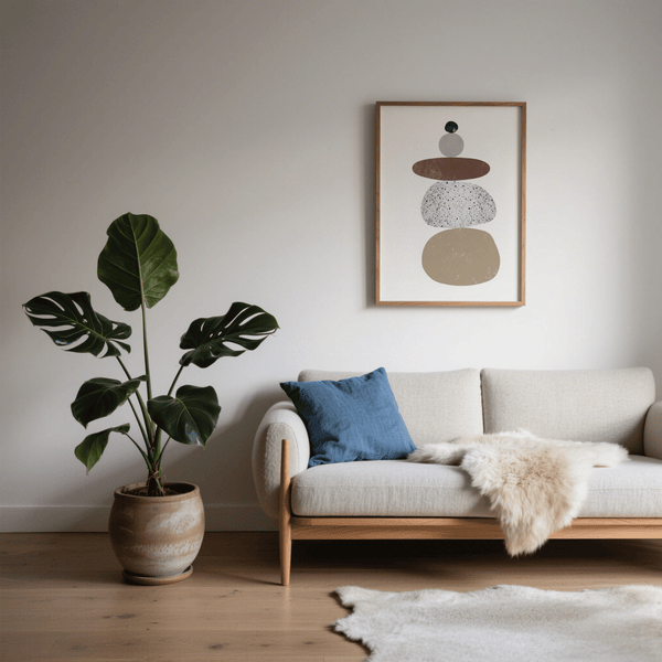 Textured Abstract Rock Art Print in Black, Red, and Beige for hallway wall art