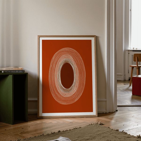 Warm tonal oval line artwork for modern living room decor
