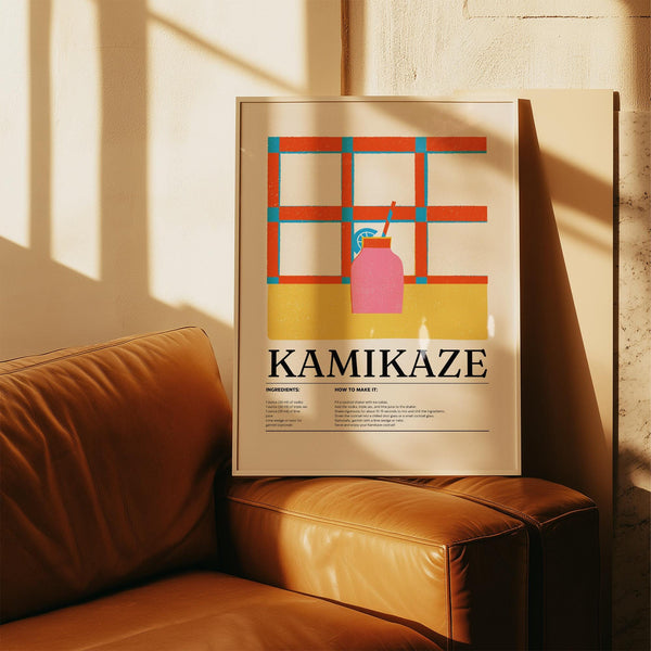 Retro wall art drink print showing Kamikaze cocktail with straw

