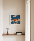 Modern Square Prints for Wall art print featuring Blue waves and Orange sun for office