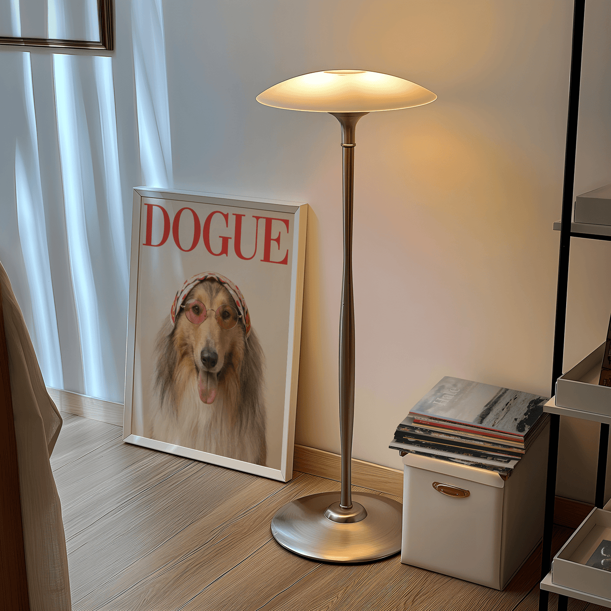 Eye-catching Rough Collie Dogue Print, mixing Brown and Pink for a welcoming hallway