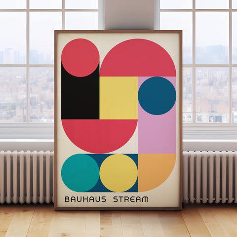 Bauhaus-inspired vibrant geometric poster for living room or bedroom wall