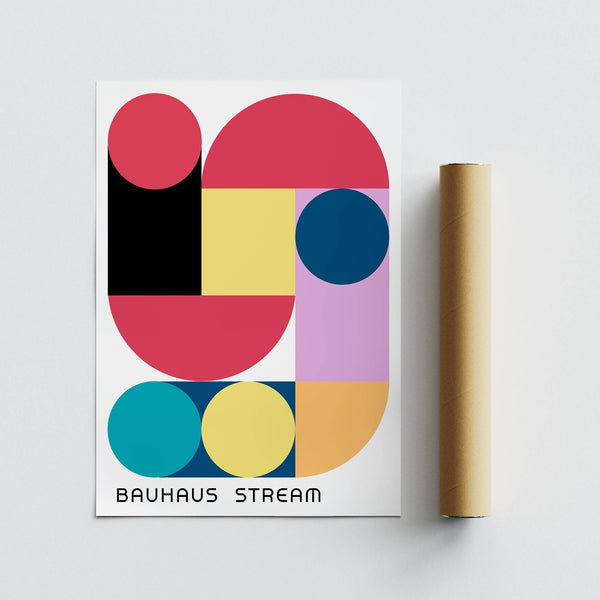 Large colourful wall art with bold primary shapes and minimalist design