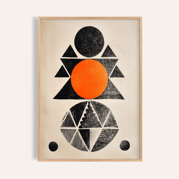 Geometric Indian Art Print showing stacked circles and triangle band