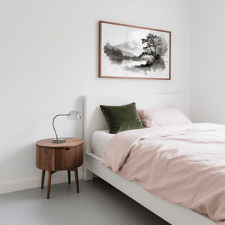 Classic Black and White Print for bedroom decor, featuring subtle gray and white tones