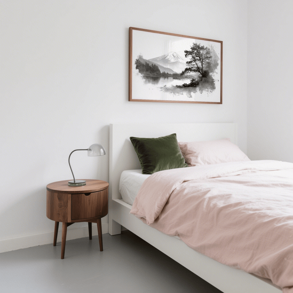 Classic Black and White Print for bedroom decor, featuring subtle gray and white tones