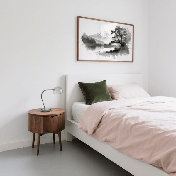 Classic Black and White Print for bedroom decor, featuring subtle gray and white tones