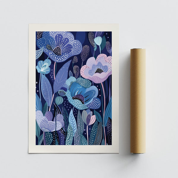 Purple Home Decor with Kusama-inspired dots and abstract botanicals.