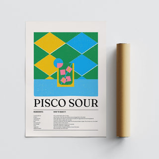 Drink poster with South American cocktail shown in vibrant geometric design.