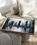Abstract City Wall Art featuring Orange highlights for study room poster