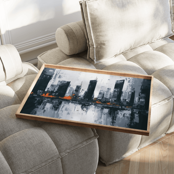 Abstract City Wall Art featuring Orange highlights for study room poster