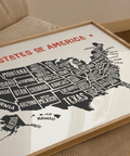 Black and Beige US Map Poster, wall art for bedroom decor