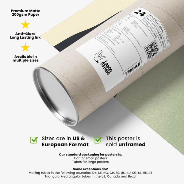 Poster of golf putting scene with club face, numbered ball, and layered hills in background