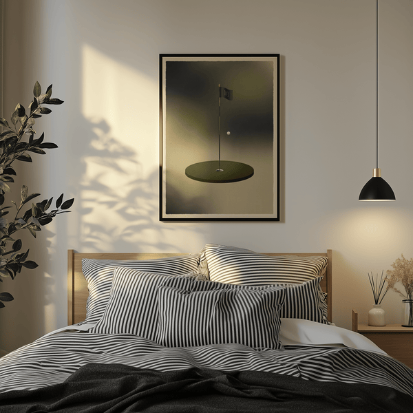 Contemporary golf poster featuring simple flag and cup layout