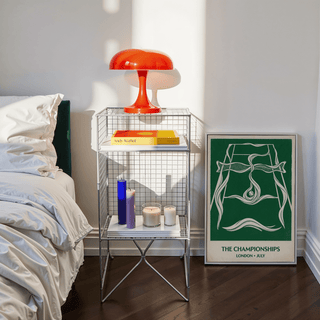 Minimal tennis court print poster with curving ribbon shapes and open negative space