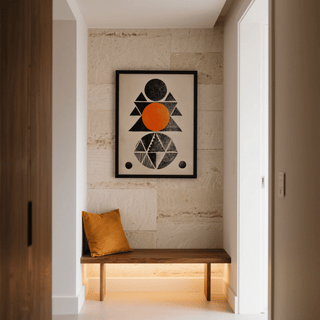Grainy texture abstract art poster of stacked geometric forms