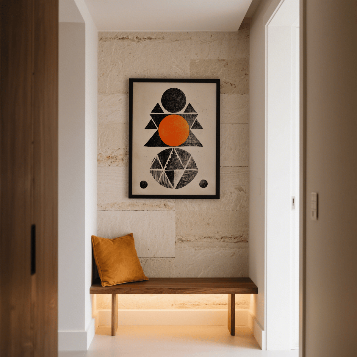 Grainy texture abstract art poster of stacked geometric forms