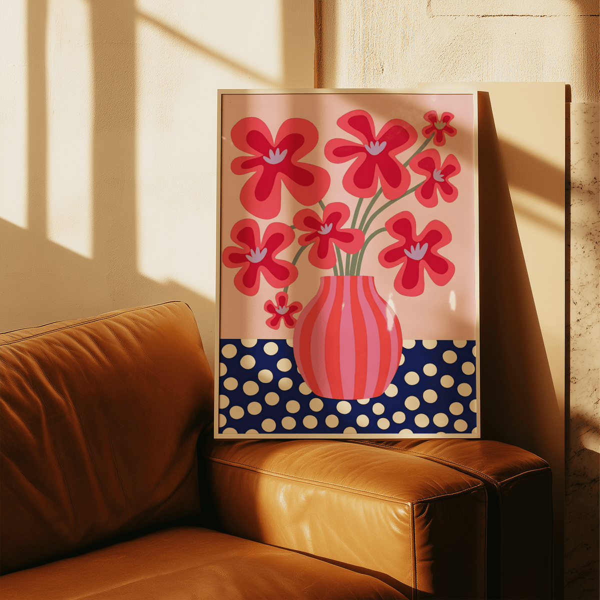 Bright Blue and Green Colorful Flower Poster art print for children's room wall art