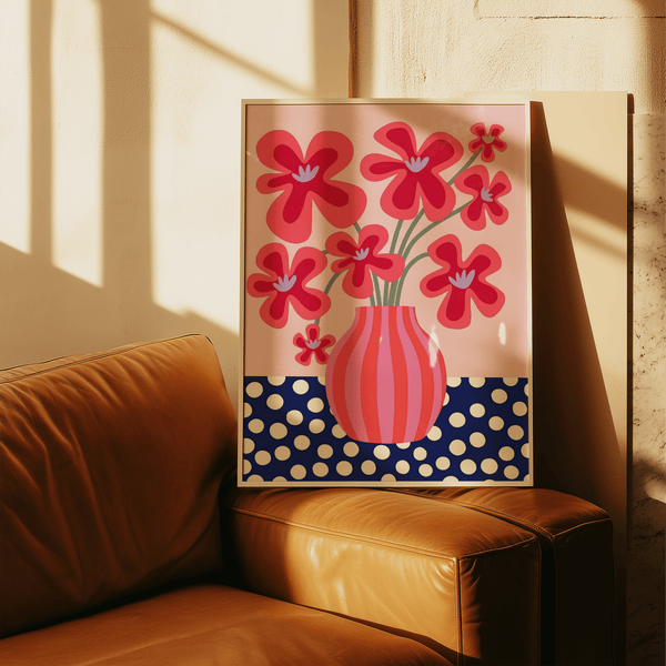 Bright Blue and Green Colorful Flower Poster art print for children's room wall art