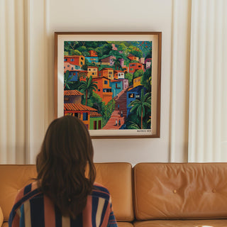 Urban Colombian scene showing bold textures and stepped streets.