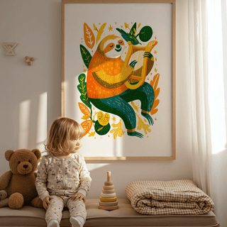 Sloth Art Print playful multicolored art print for lounge decor