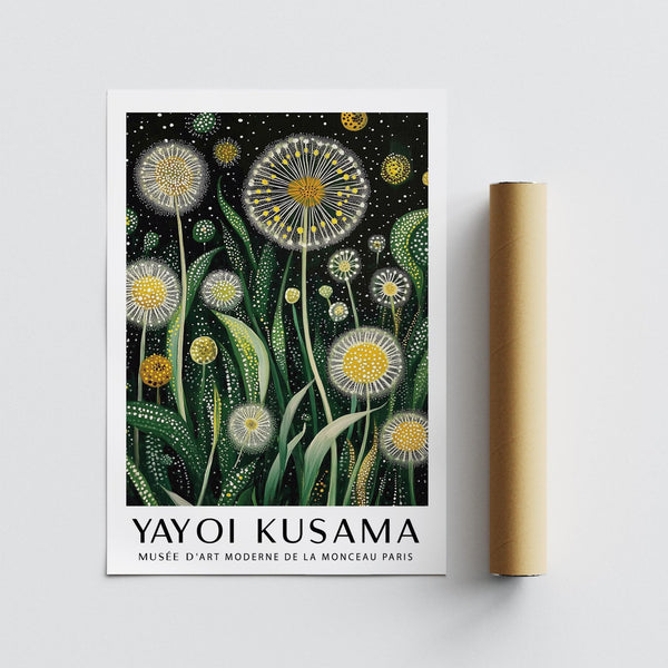 Dotted abstract modern floral wall art in fresh green and gold tones.