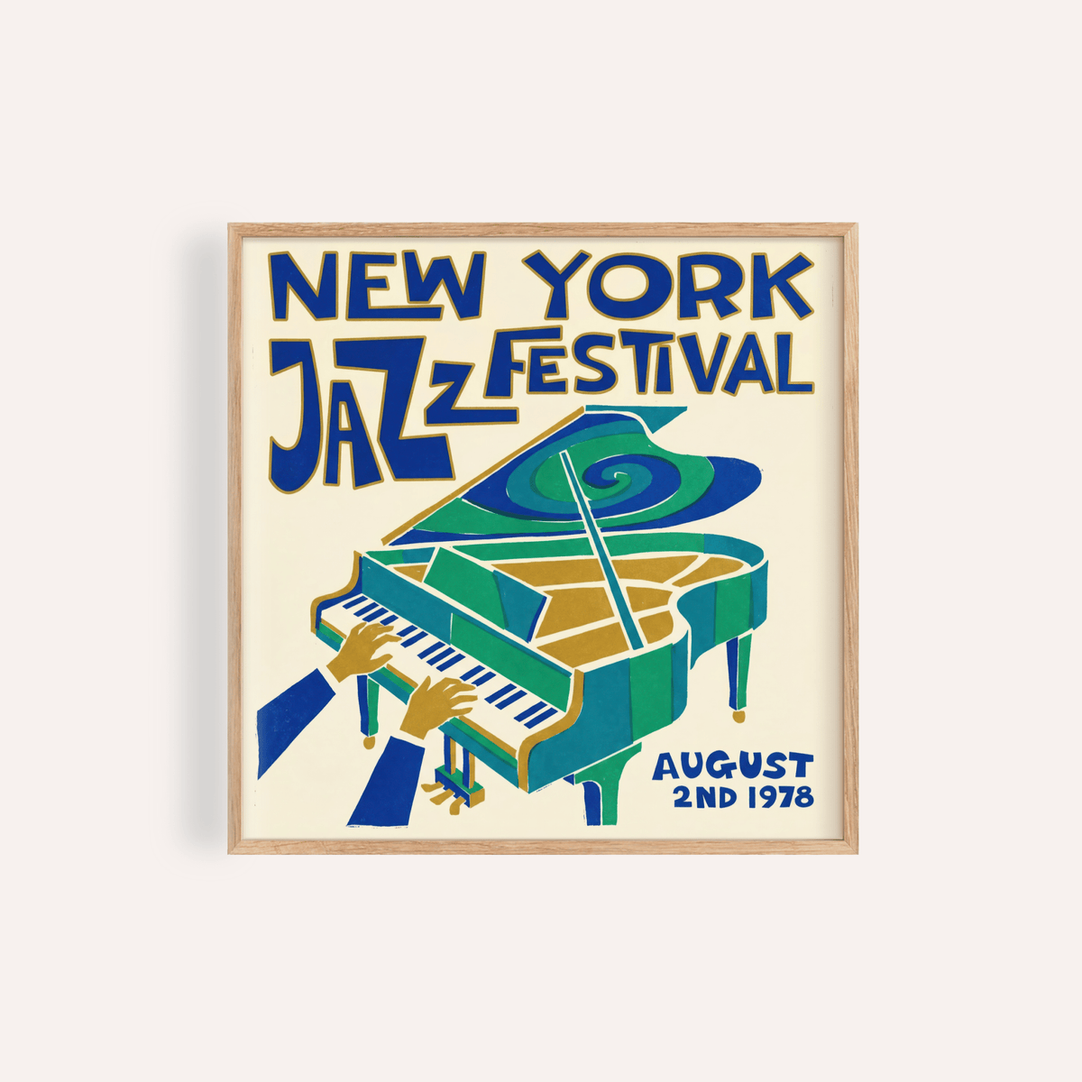 New York Jazz Festival Print wall art in Green, Blue, Beige for living room
