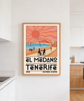 Illustrated El Medano Tenerife poster print with curved walkway, blocky buildings, and horizon line