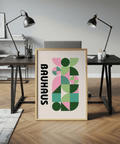 Modern Graphic Print accent art print for living room in Green and Pink colors