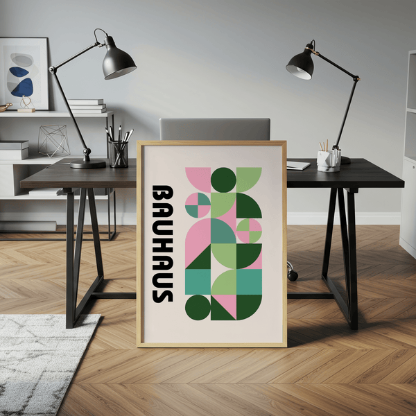 Modern Graphic Print accent art print for living room in Green and Pink colors