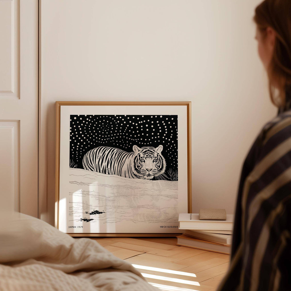 Premium matte finish poster of art white tiger in snowy landscape