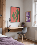 Pink Cactus Poster accent art with green details for studio display