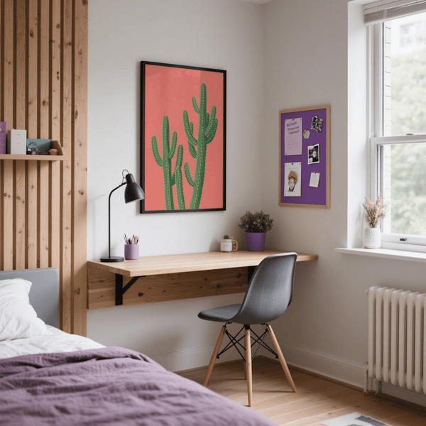 Pink Cactus Poster accent art with green details for studio display